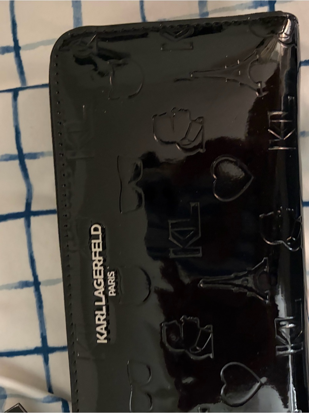 Karl Lagerfeld Glossy Black Embossed Zip Wallet - Picture 3 of 5